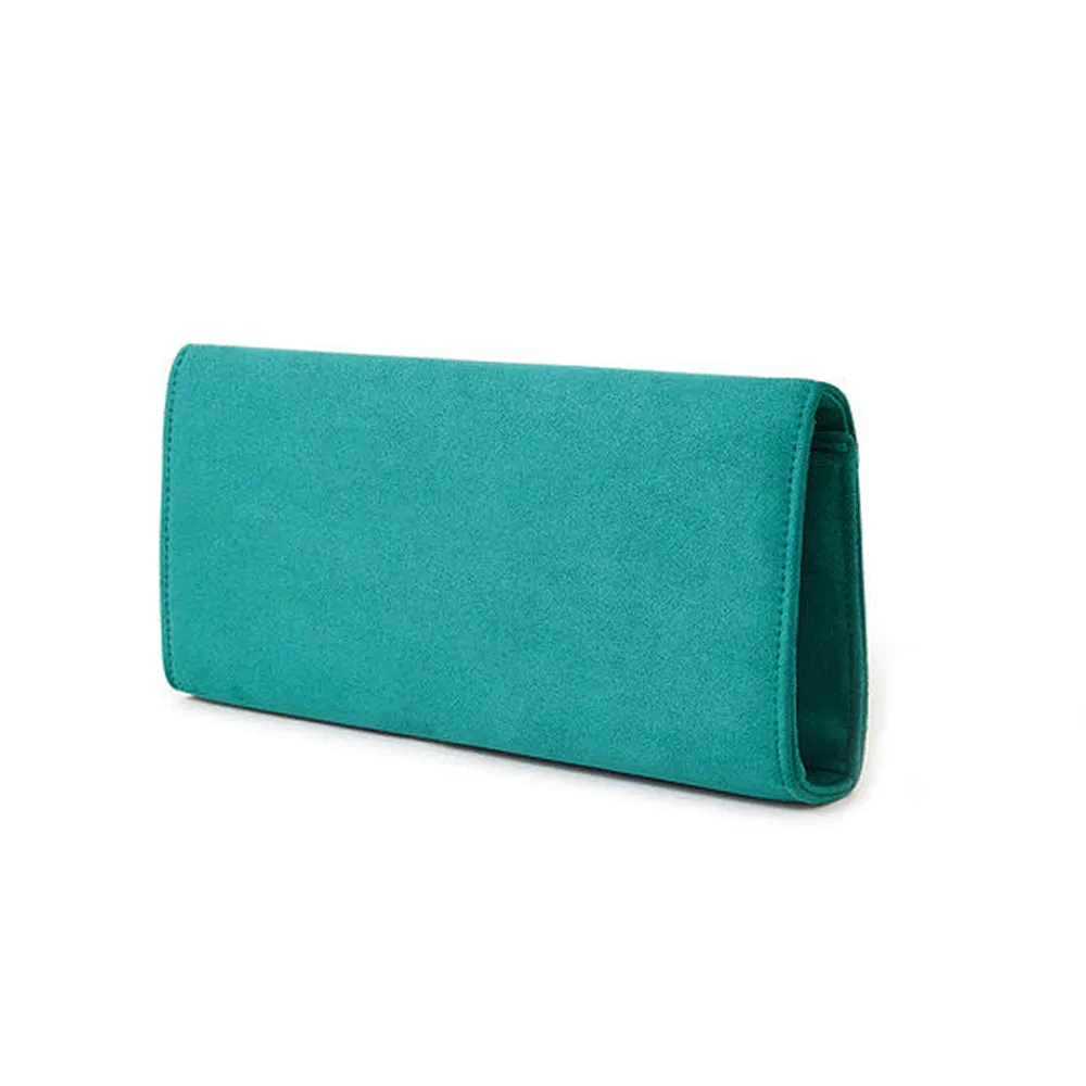 Accessorize London Women's Green Suedette envelope clutch bag