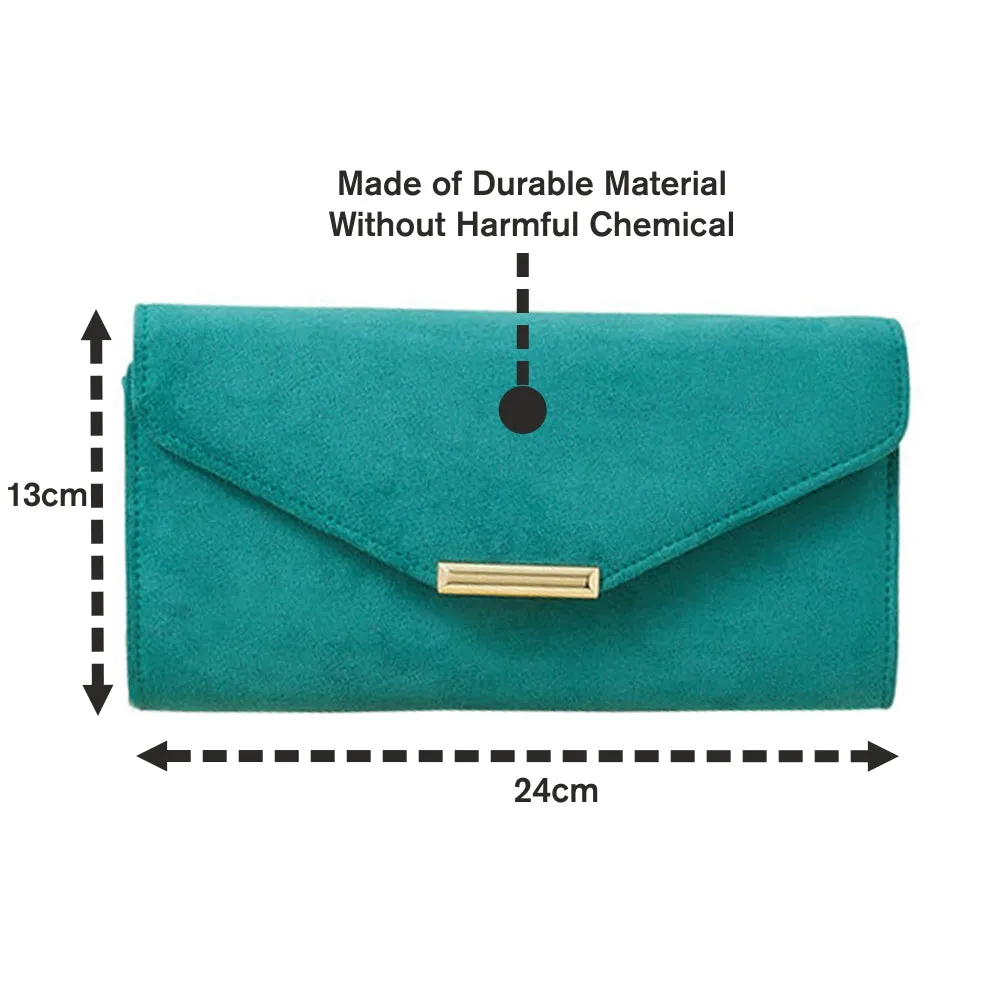 Accessorize London Women's Green Suedette envelope clutch bag