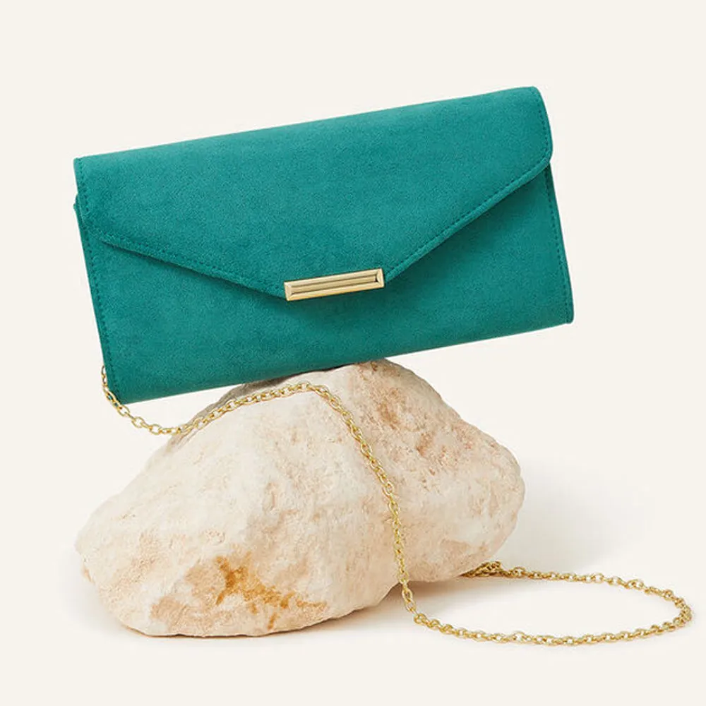 Accessorize London Women's Green Suedette envelope clutch bag