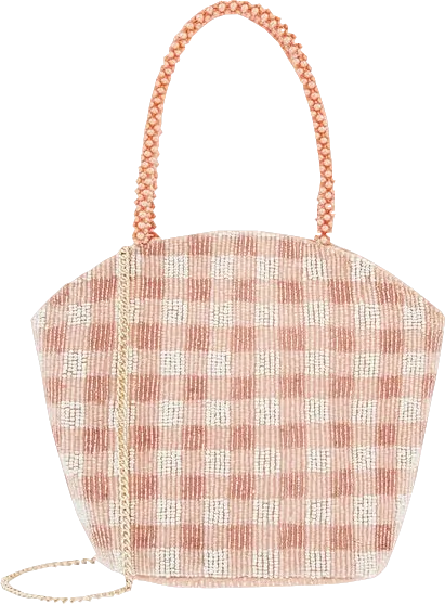 Accessorize Pink Gingham Beaded Bucket Bag One Size