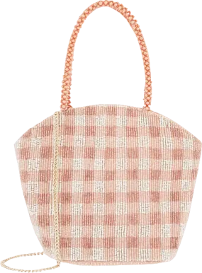 Accessorize Pink Gingham Beaded Bucket Bag One Size