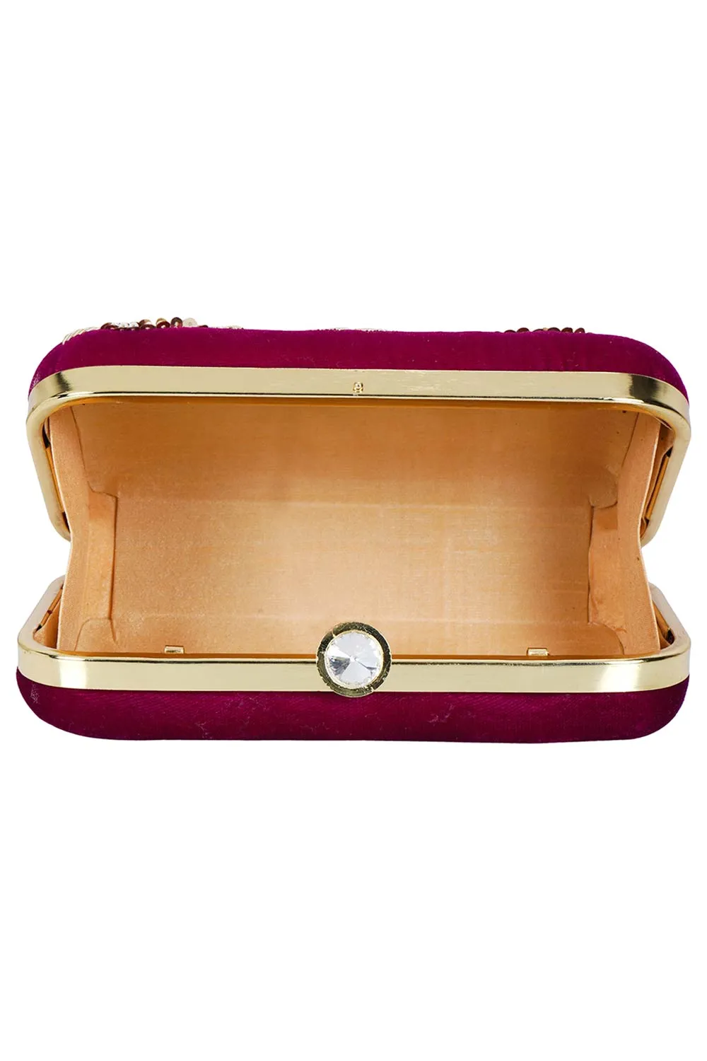 Adorn Sequin Embellished Velvet Clutch Magenta & Gold