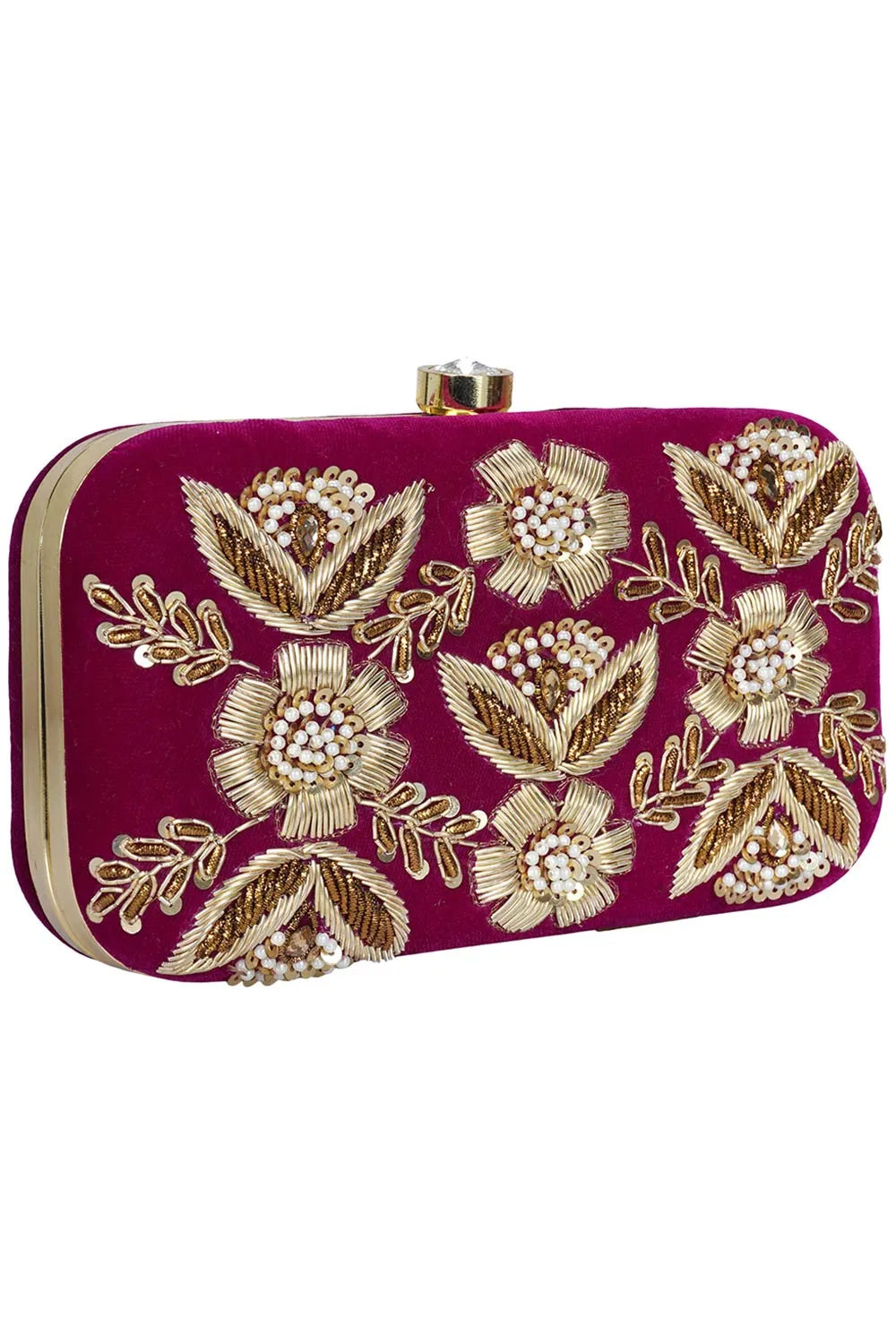 Adorn Sequin Embellished Velvet Clutch Magenta & Gold