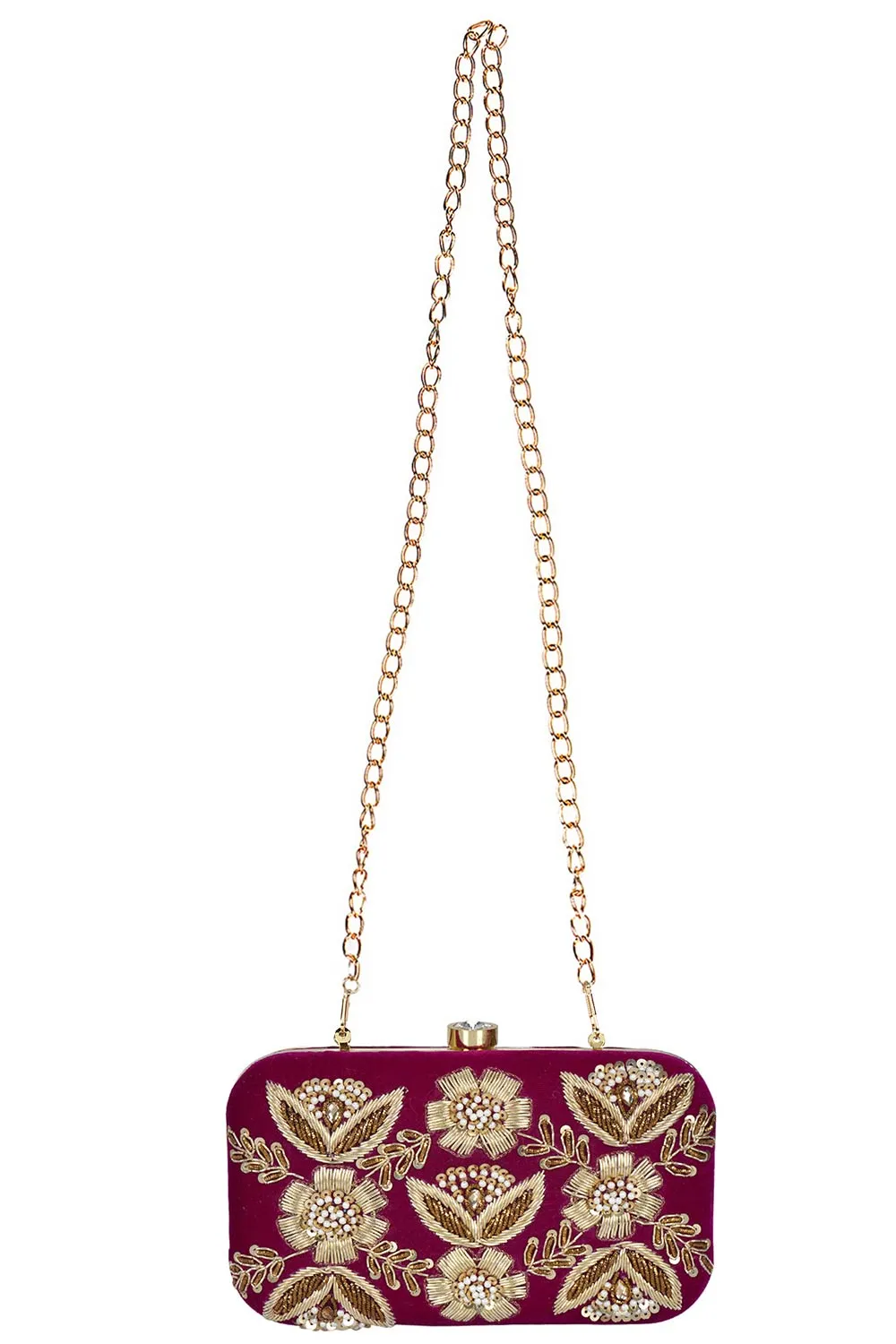 Adorn Sequin Embellished Velvet Clutch Magenta & Gold