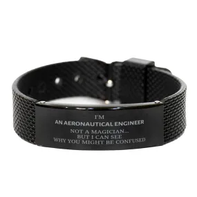 Badass Aeronautical Engineer Gifts, I'm Aeronautical Engineer not a magician, Sarcastic Black Shark Mesh Bracelet for Aeronautical Engineer Birthday Christmas for  Men, Women, Friends, Coworkers