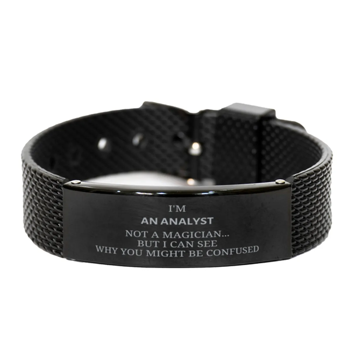 Badass Analyst Gifts, I'm Analyst not a magician, Sarcastic Black Shark Mesh Bracelet for Analyst Birthday Christmas for  Men, Women, Friends, Coworkers