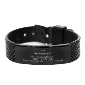 Badass Analyst Gifts, I'm Analyst not a magician, Sarcastic Black Shark Mesh Bracelet for Analyst Birthday Christmas for  Men, Women, Friends, Coworkers