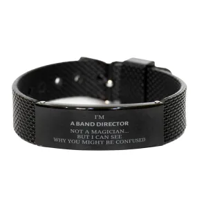 Badass Band Director Gifts, I'm Band Director not a magician, Sarcastic Black Shark Mesh Bracelet for Band Director Birthday Christmas for  Men, Women, Friends, Coworkers