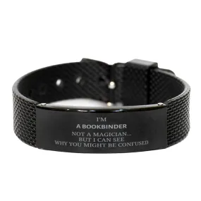 Badass Bookbinder Gifts, I'm Bookbinder not a magician, Sarcastic Black Shark Mesh Bracelet for Bookbinder Birthday Christmas for  Men, Women, Friends, Coworkers