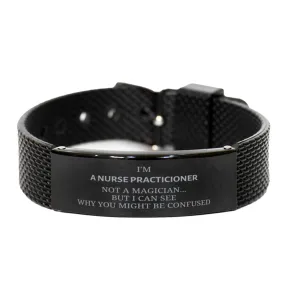 Badass Nurse Practicioner Gifts, I'm Nurse Practicioner not a magician, Sarcastic Black Shark Mesh Bracelet for Nurse Practicioner Birthday Christmas for  Men, Women, Friends, Coworkers