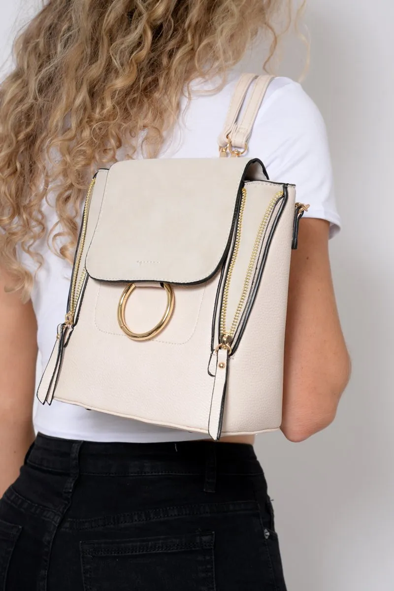 Beige Multi Way Adjustable Ring Front Bag - Olina