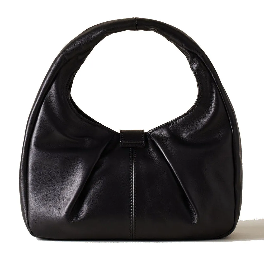 Borsa Donna Hobo Small BORBONESE linea Cortina in Pelle di Vitello Nappato Nero