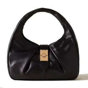 Borsa Donna Hobo Small BORBONESE linea Cortina in Pelle di Vitello Nappato Nero