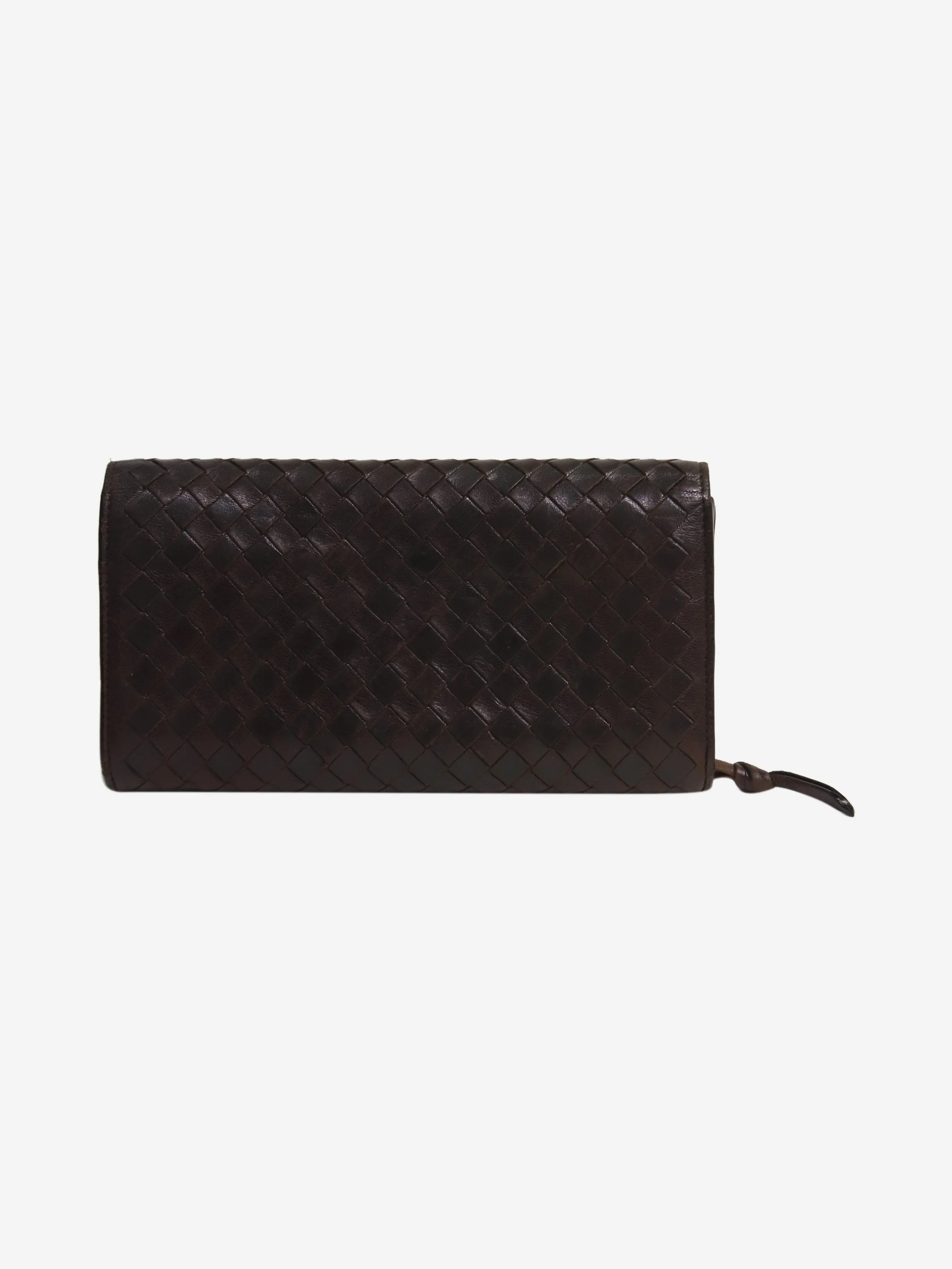 Brown intrecciato leather flap wallet