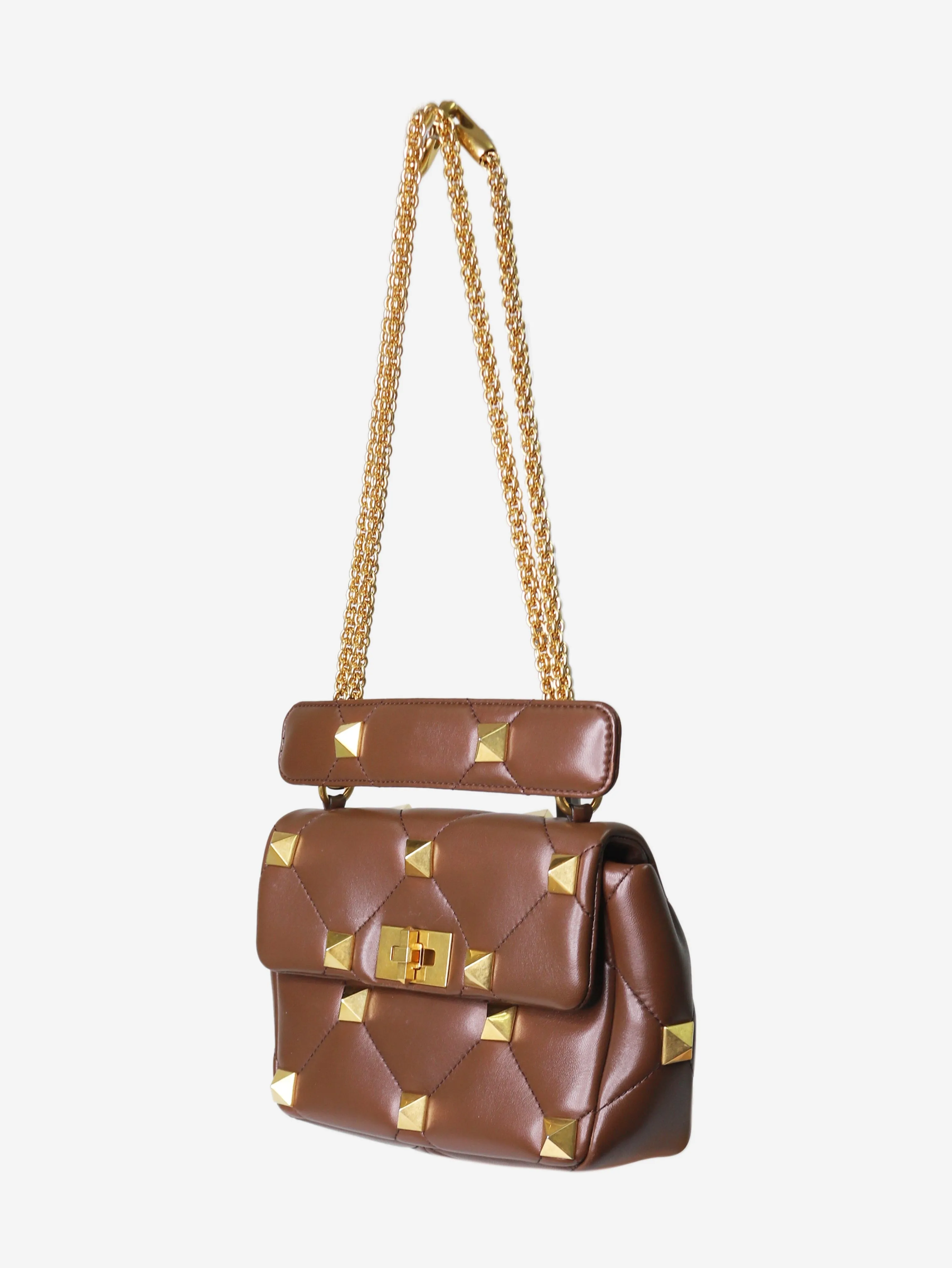 Brown Roman Stud medium leather shoulder bag