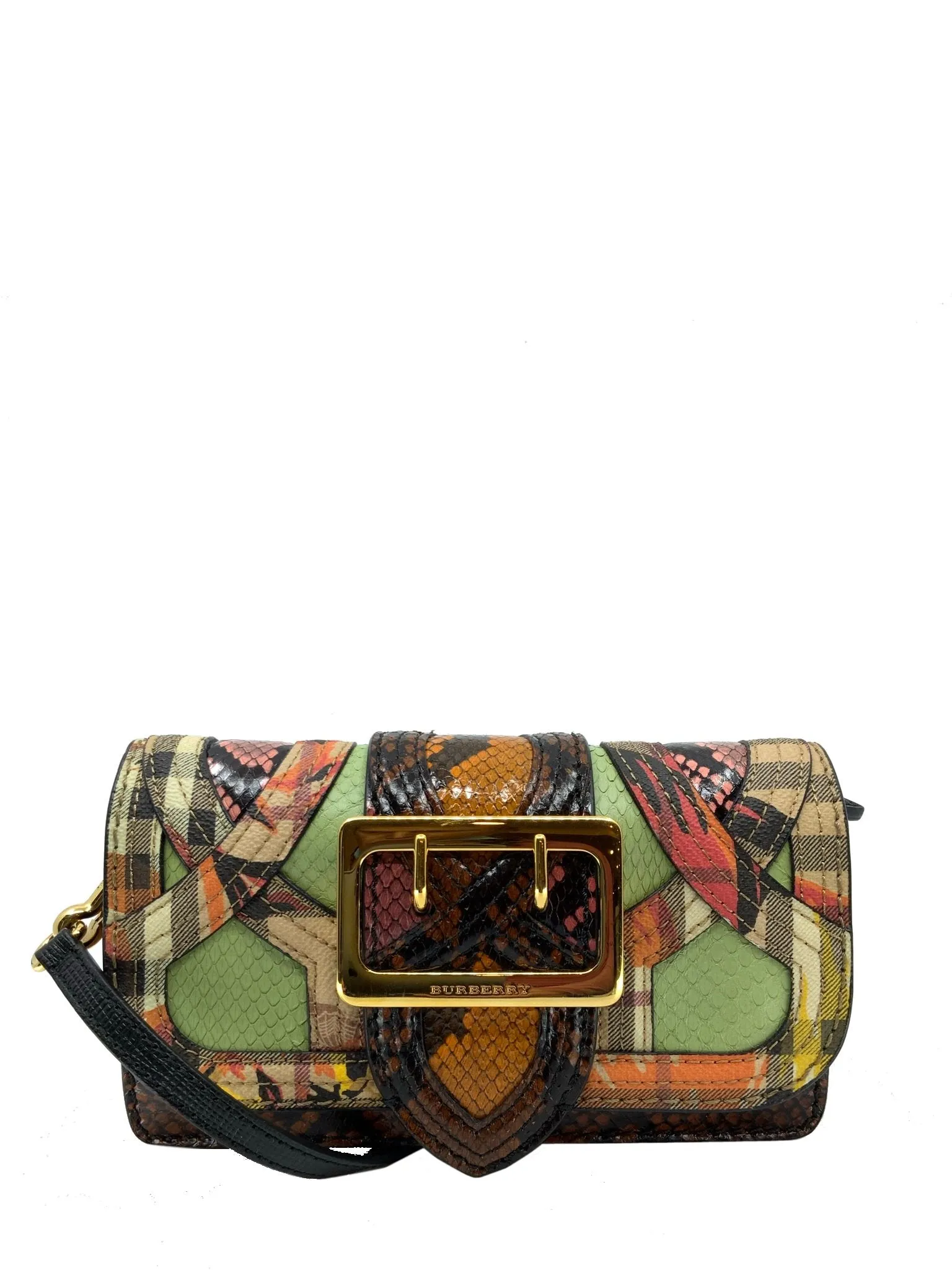 Burberry Patchwork Snakeskin Buckle Flap Bag