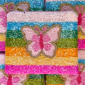 Butterfly Pastel Rainbow Beaded Zip Pouch