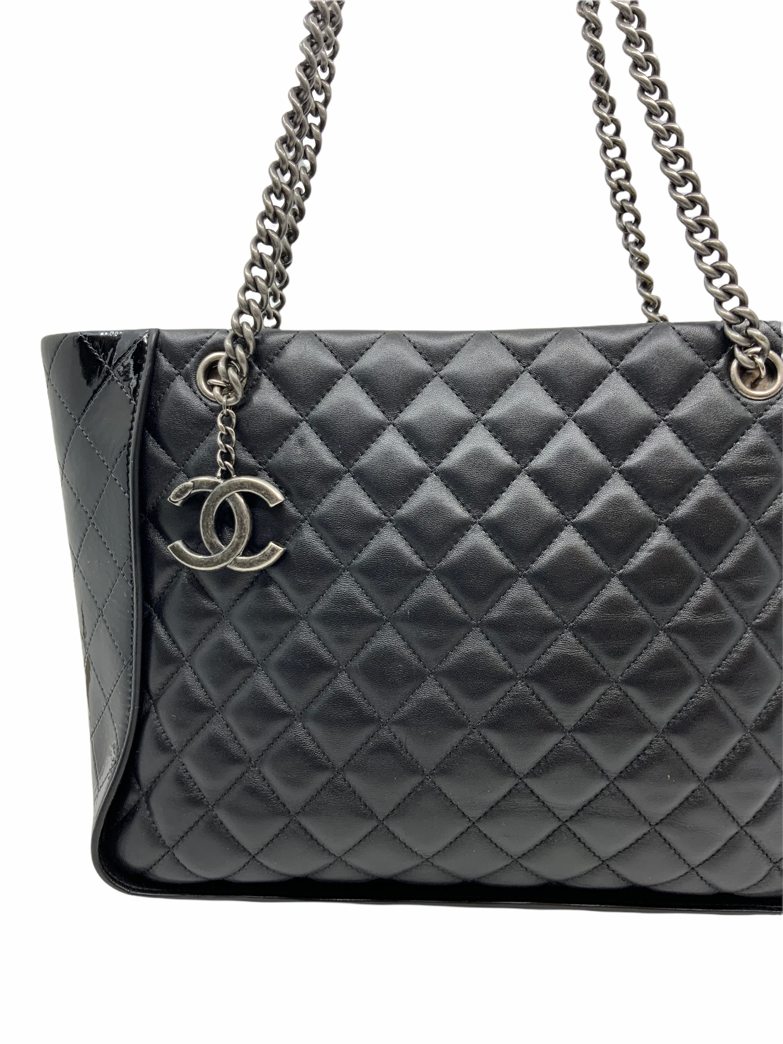 Chanel CC Charm Quilted Lambskin Patent Leather Tote