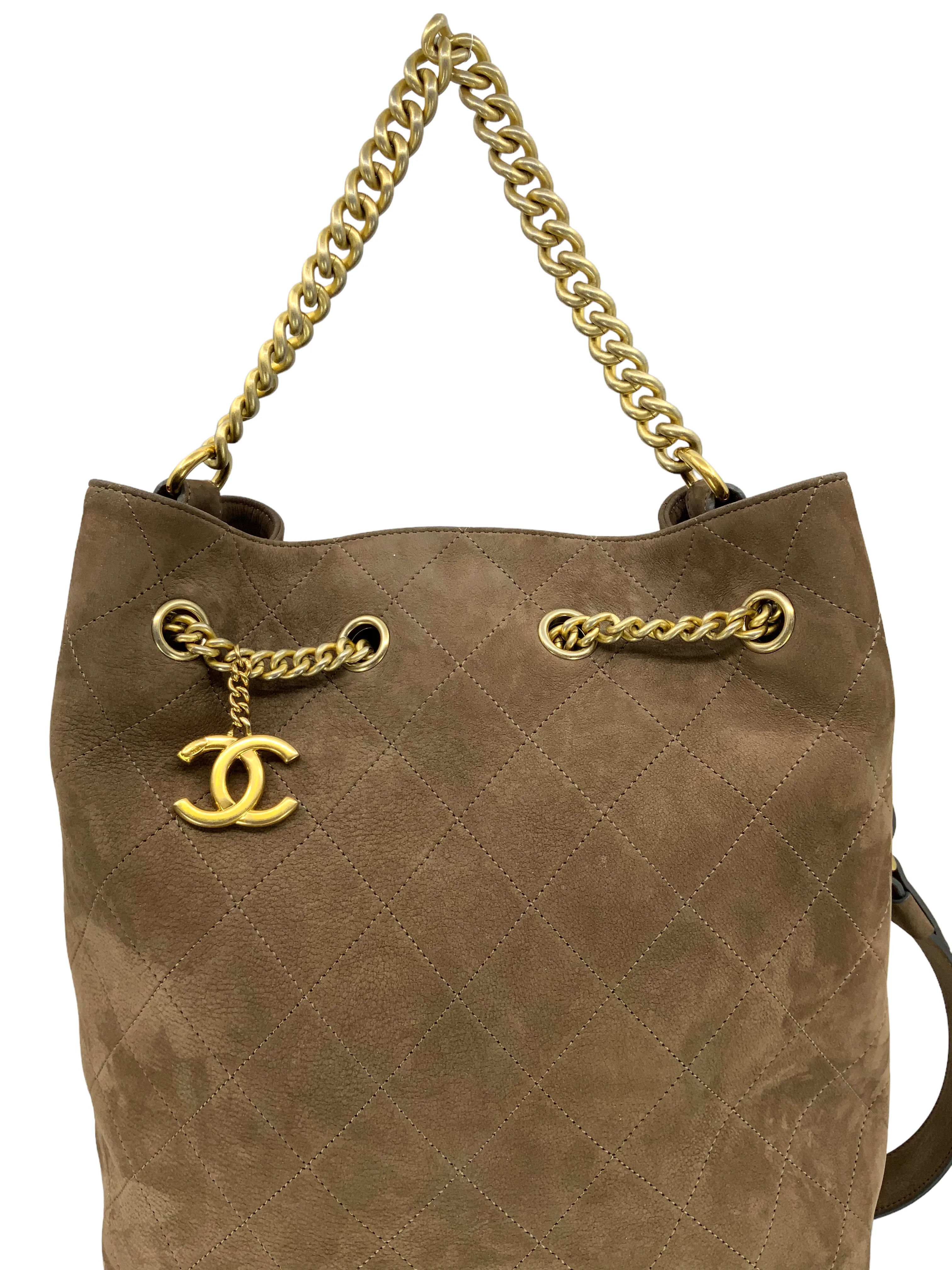 CHANEL Suede Calfskin Small On My Shoulder Drawstring Bag