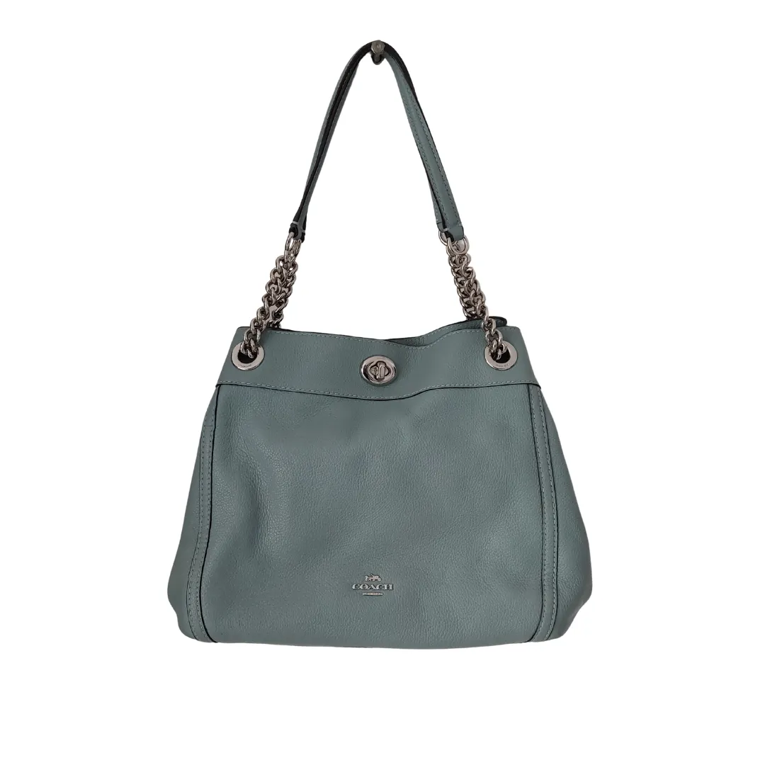 Coach Sky Blue Pebbled Leather Turn-lock Shoulder Bag | Gently Used |