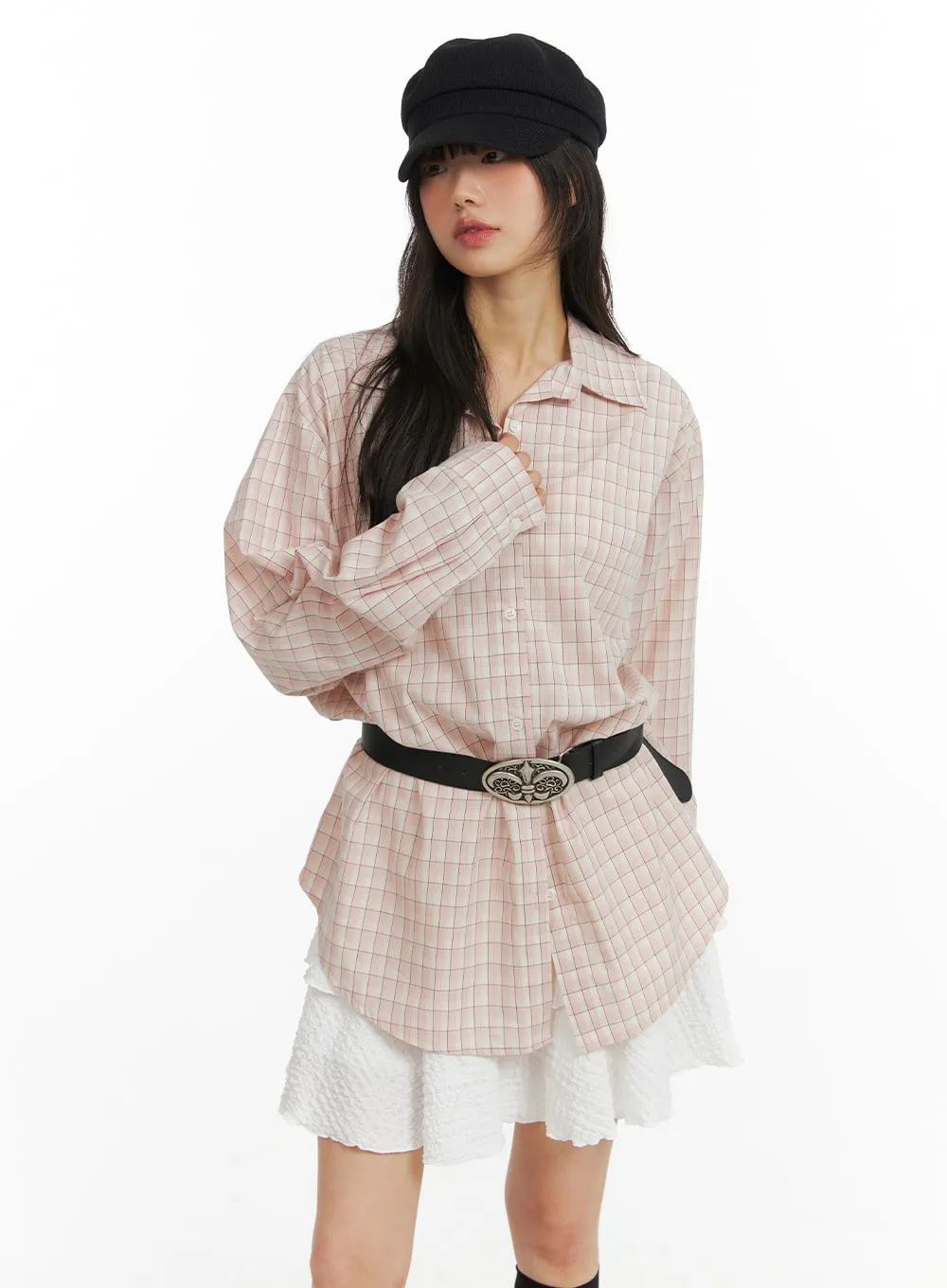 Collar Checks Button Long Sleeve Blouse CM413