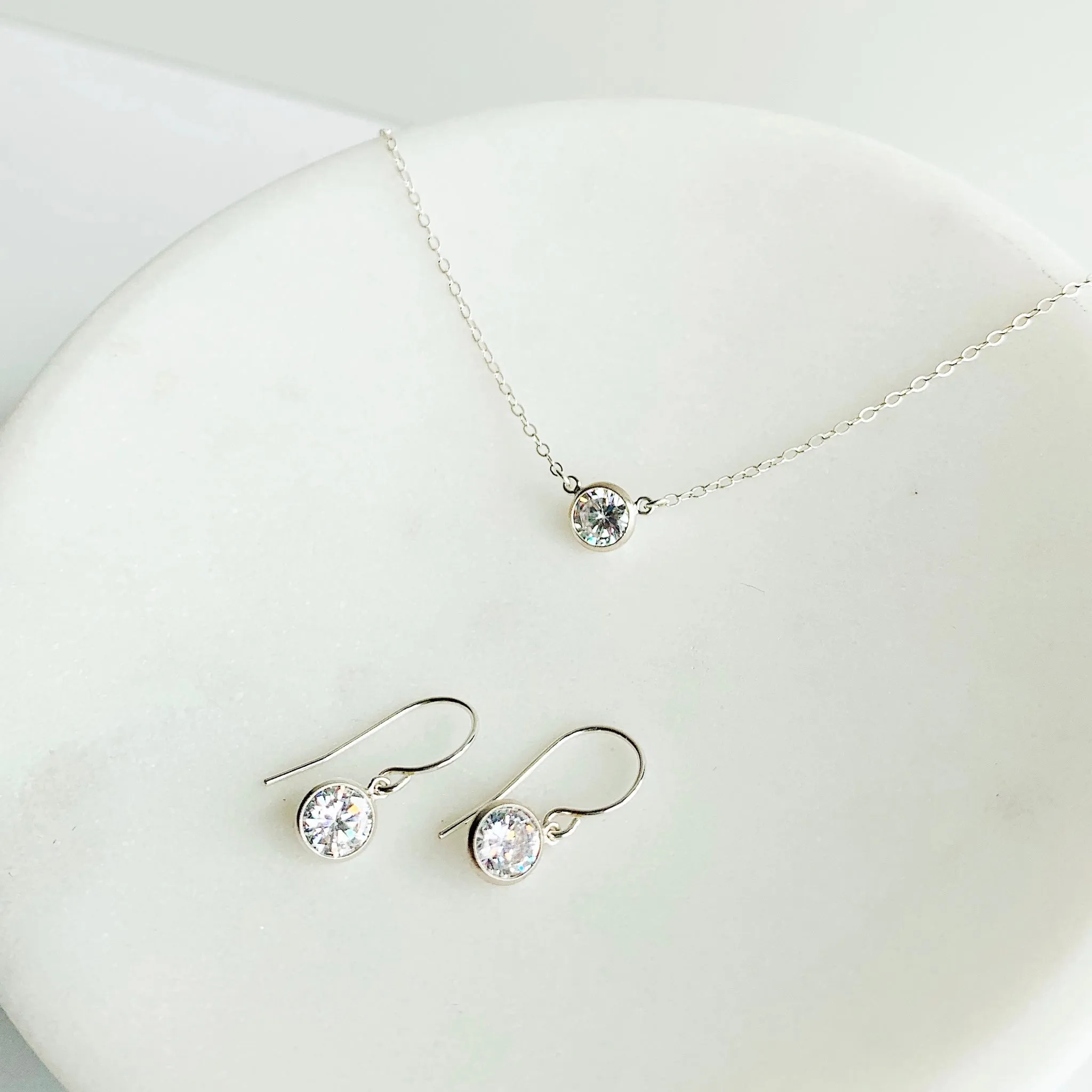 Collette Solitaire Necklace   Earrings Set