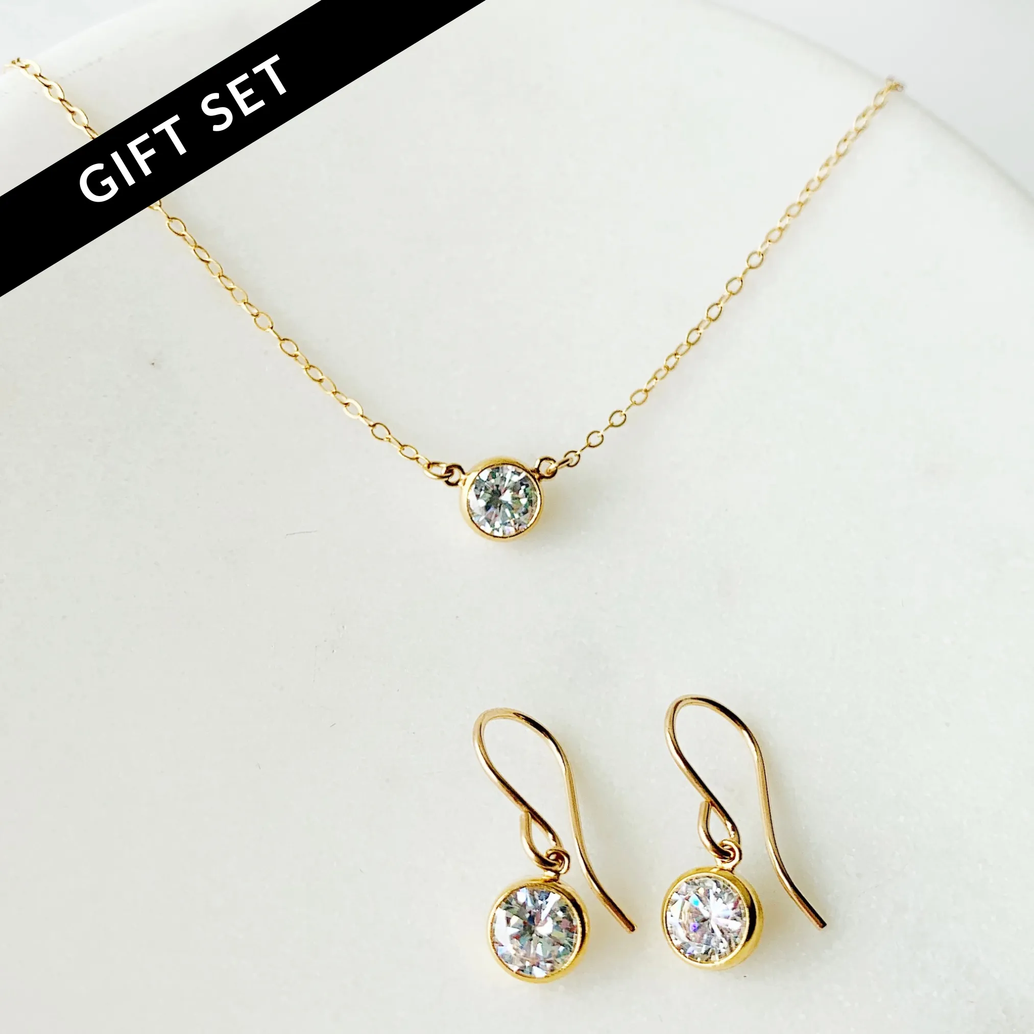 Collette Solitaire Necklace   Earrings Set