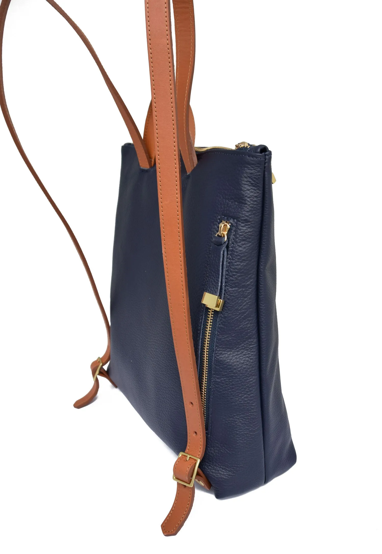 FRANNY BACKPACK | NAVY WITH TAN STRAPS