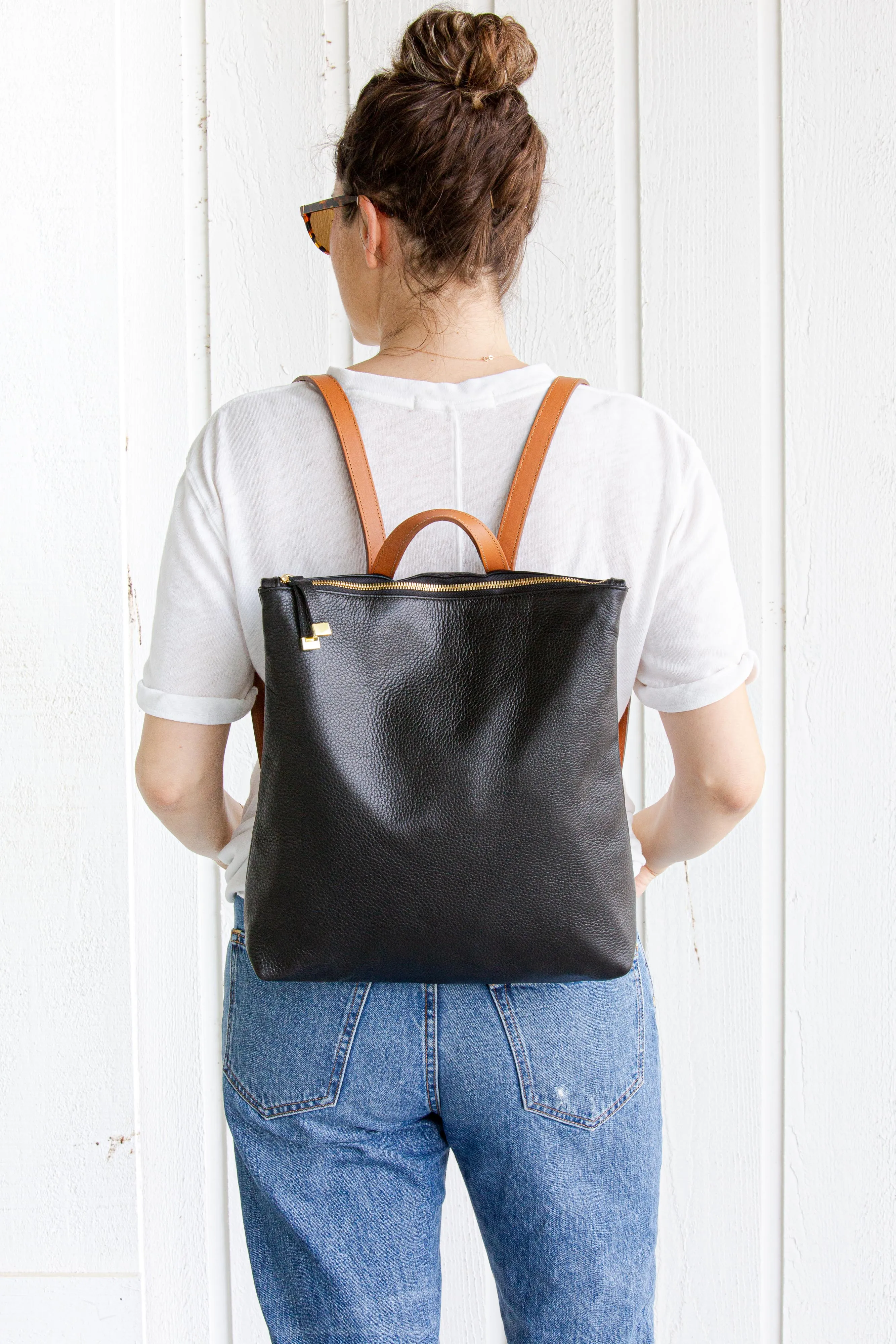 FRANNY BACKPACK | NAVY WITH TAN STRAPS