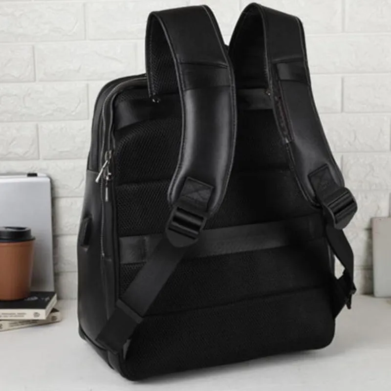 Full Grain Leather Travel Backpack Men Laptop Backpack Large Capacity School Backpack