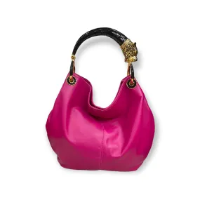 GRANDE BORSA IN MORBIDA PELLE FUCHSIA CON MANICO GIAGUARO NERO