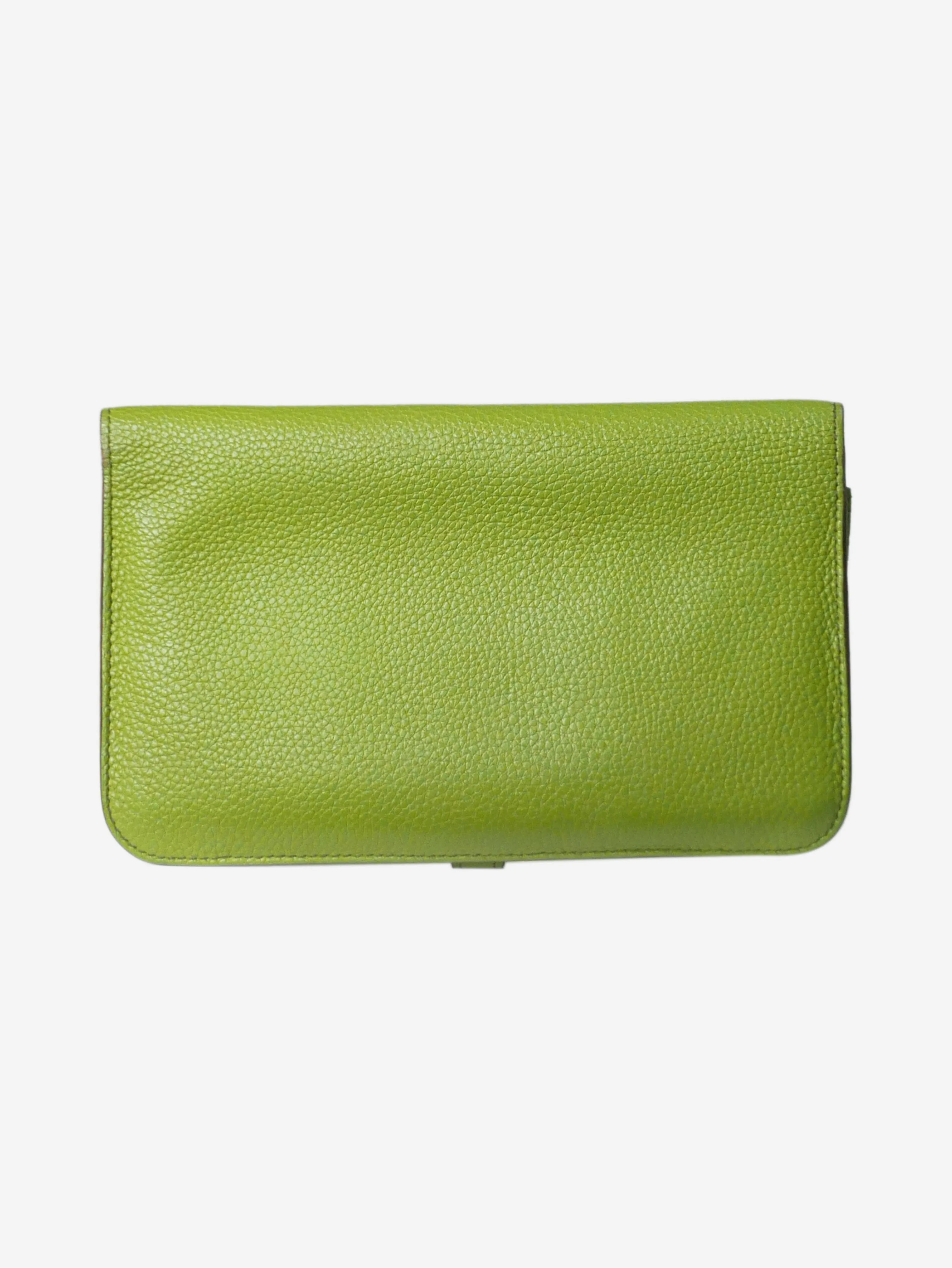 Green Clemence leather flap wallet