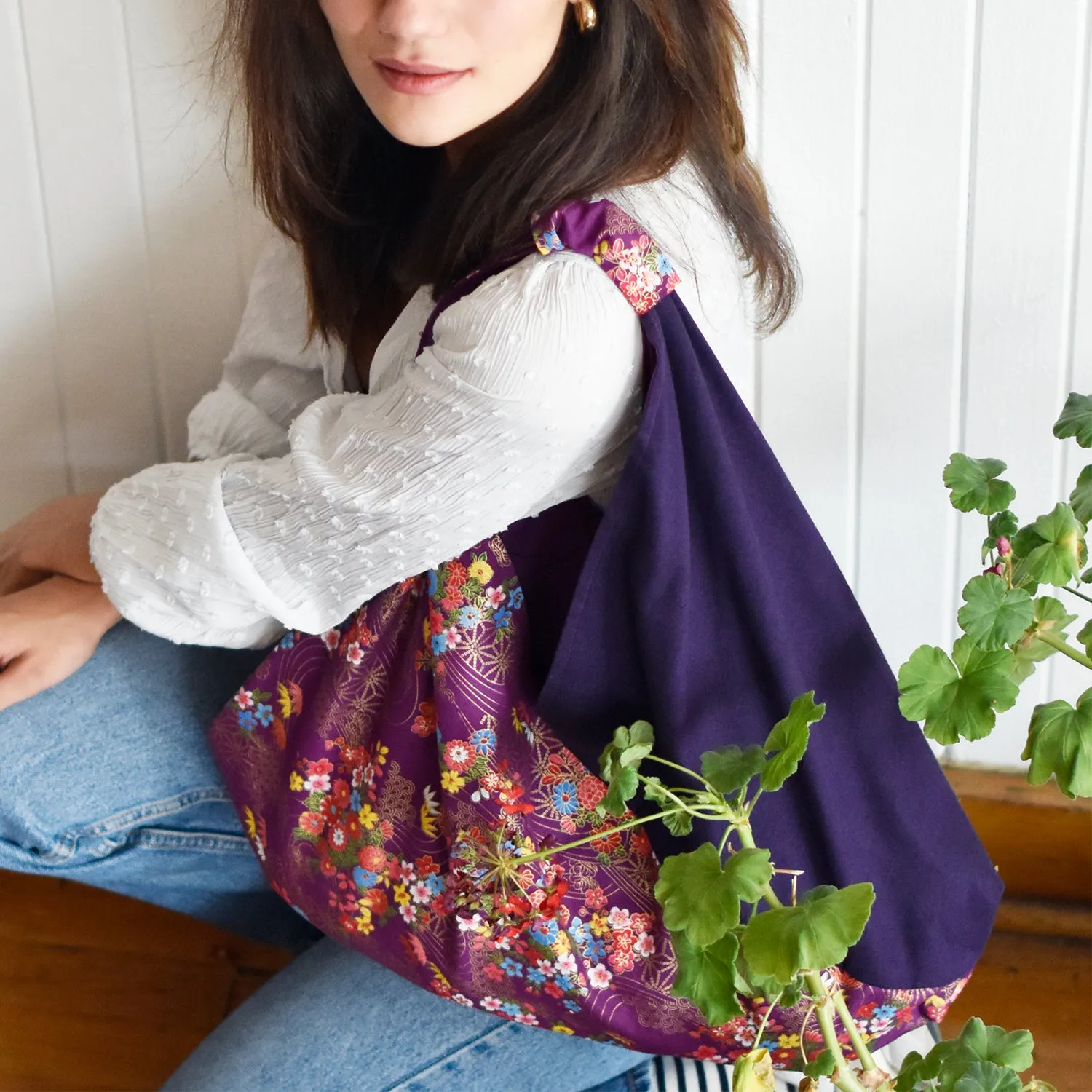 *Handmade* Origami bag | Market bag | Asanoha x Chrysanthemum (Purple)