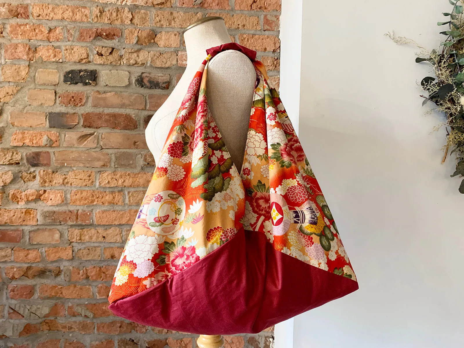 *Handmade* Origami bag | Market bag | Chrysanthemum x Matsu (Red)