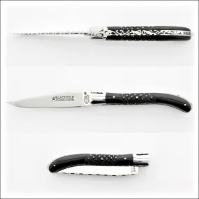 Laguiole XS 9 cm Guilloche Studded Black Horn Tip Handle