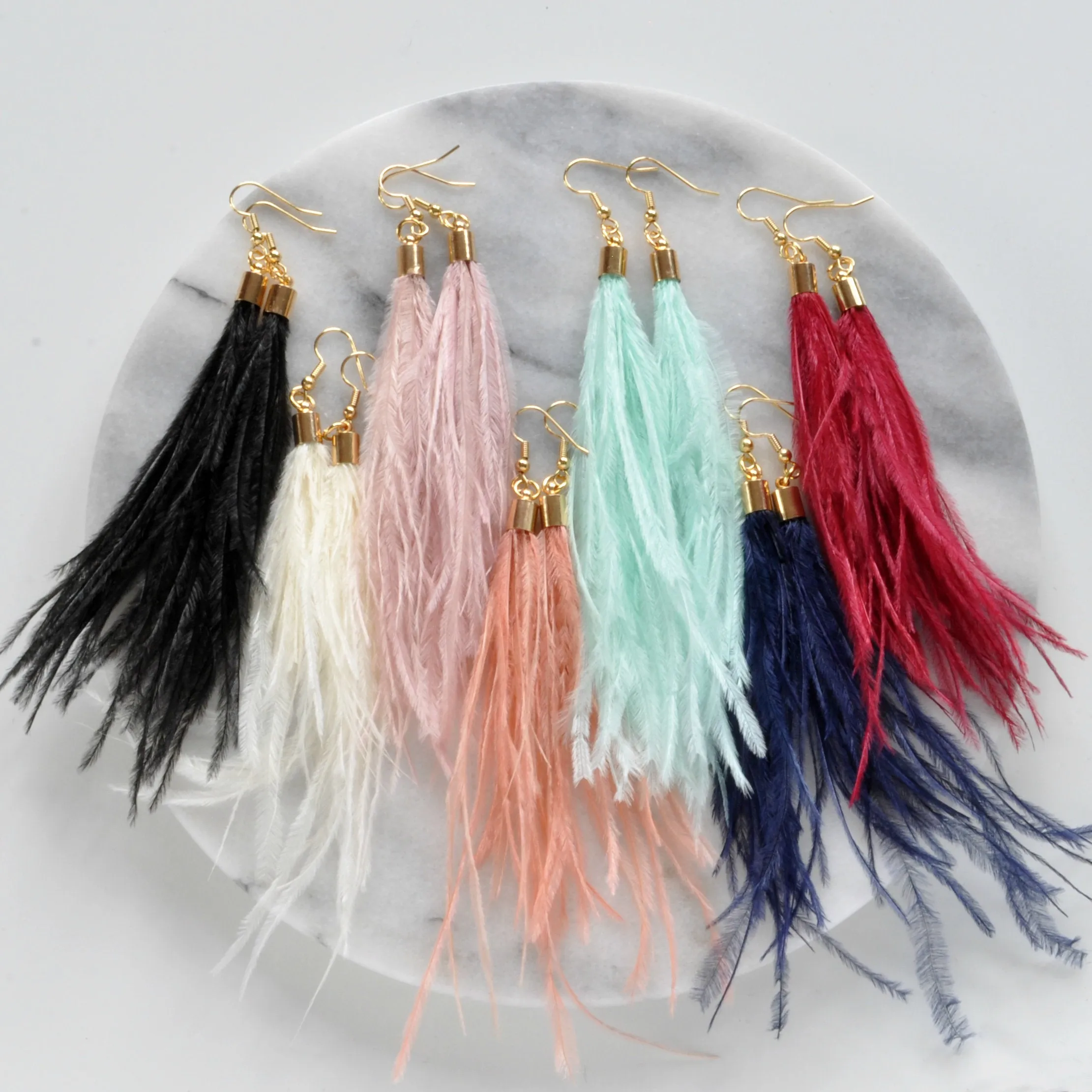 Long Ostrich Feather Earrings