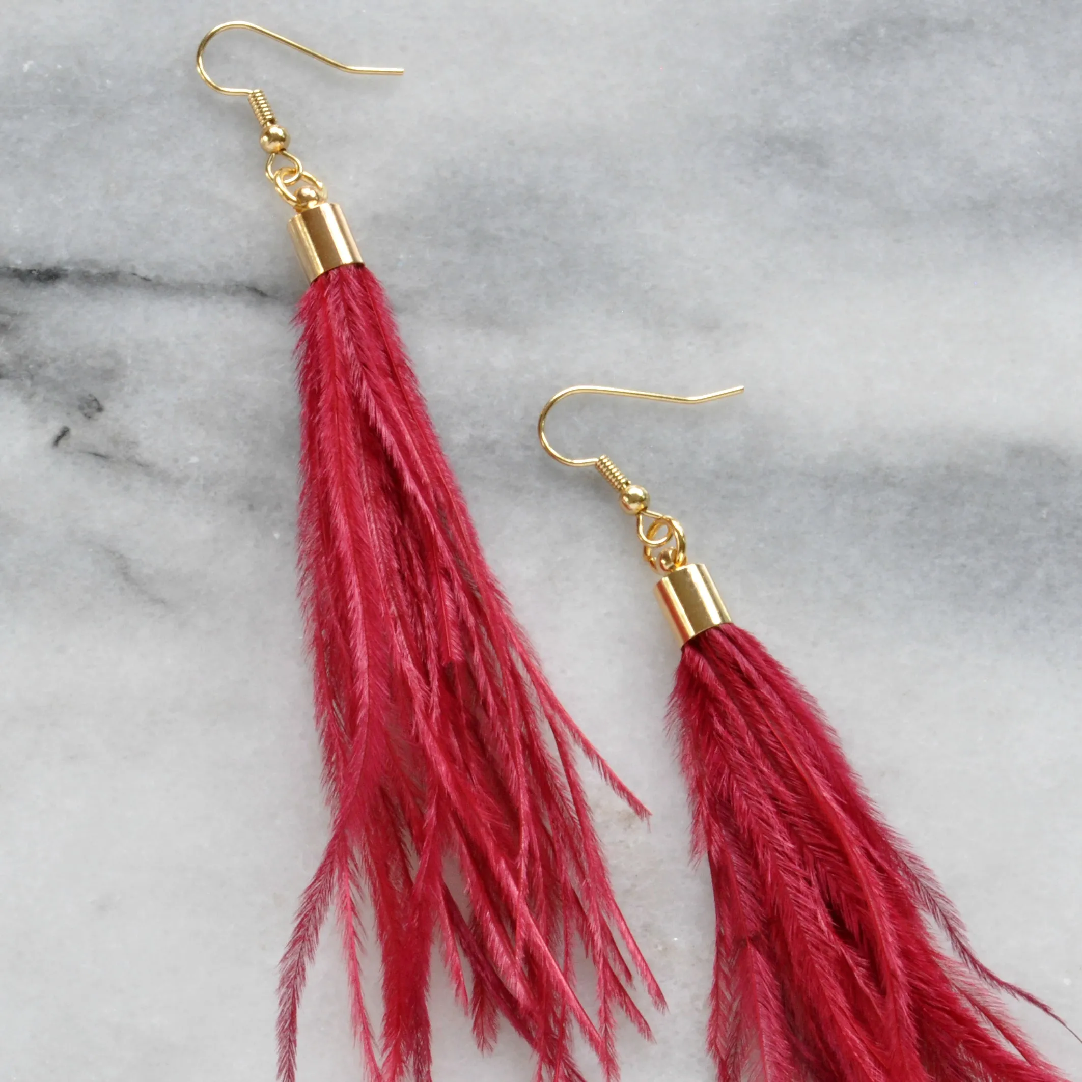 Long Ostrich Feather Earrings