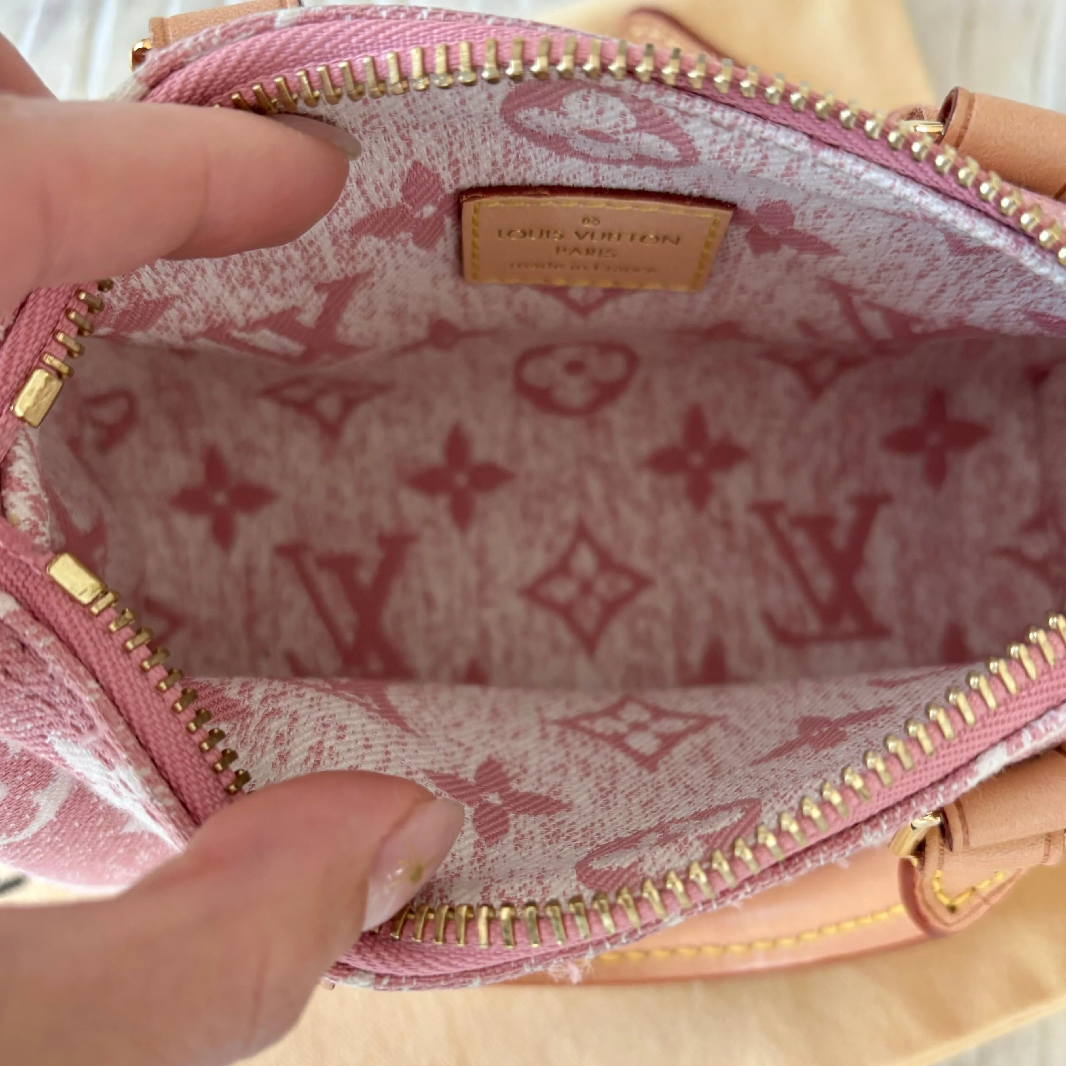 LOUIS VUITTON Pink Denim Monogram Nano Speedy Bag