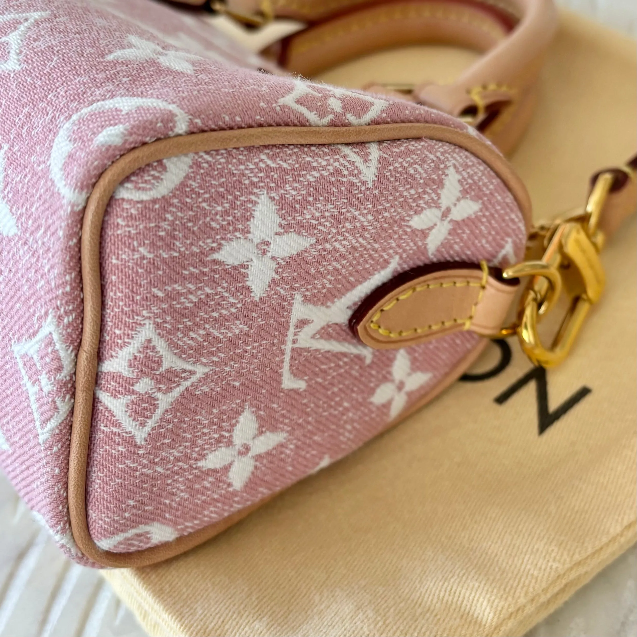 LOUIS VUITTON Pink Denim Monogram Nano Speedy Bag