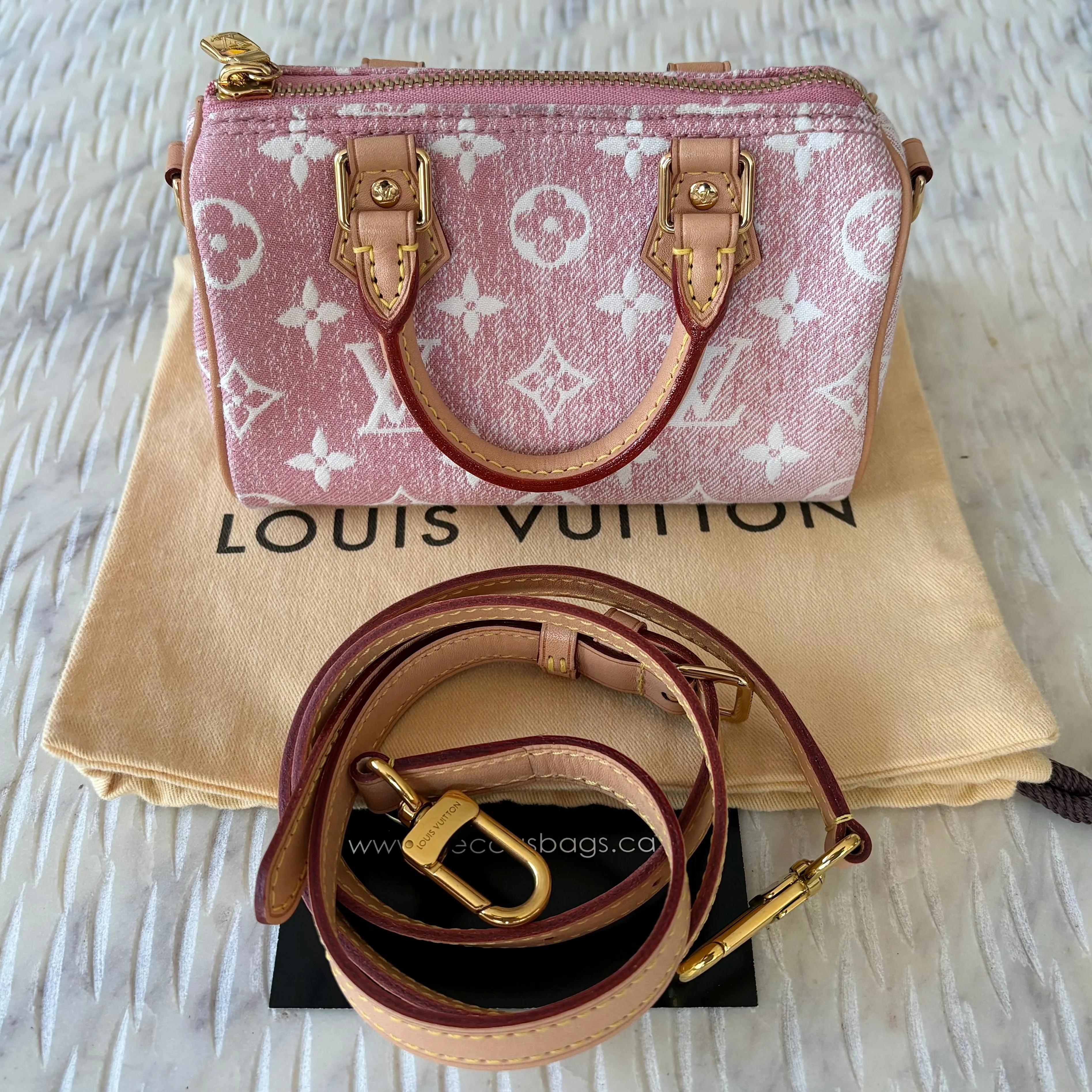 LOUIS VUITTON Pink Denim Monogram Nano Speedy Bag