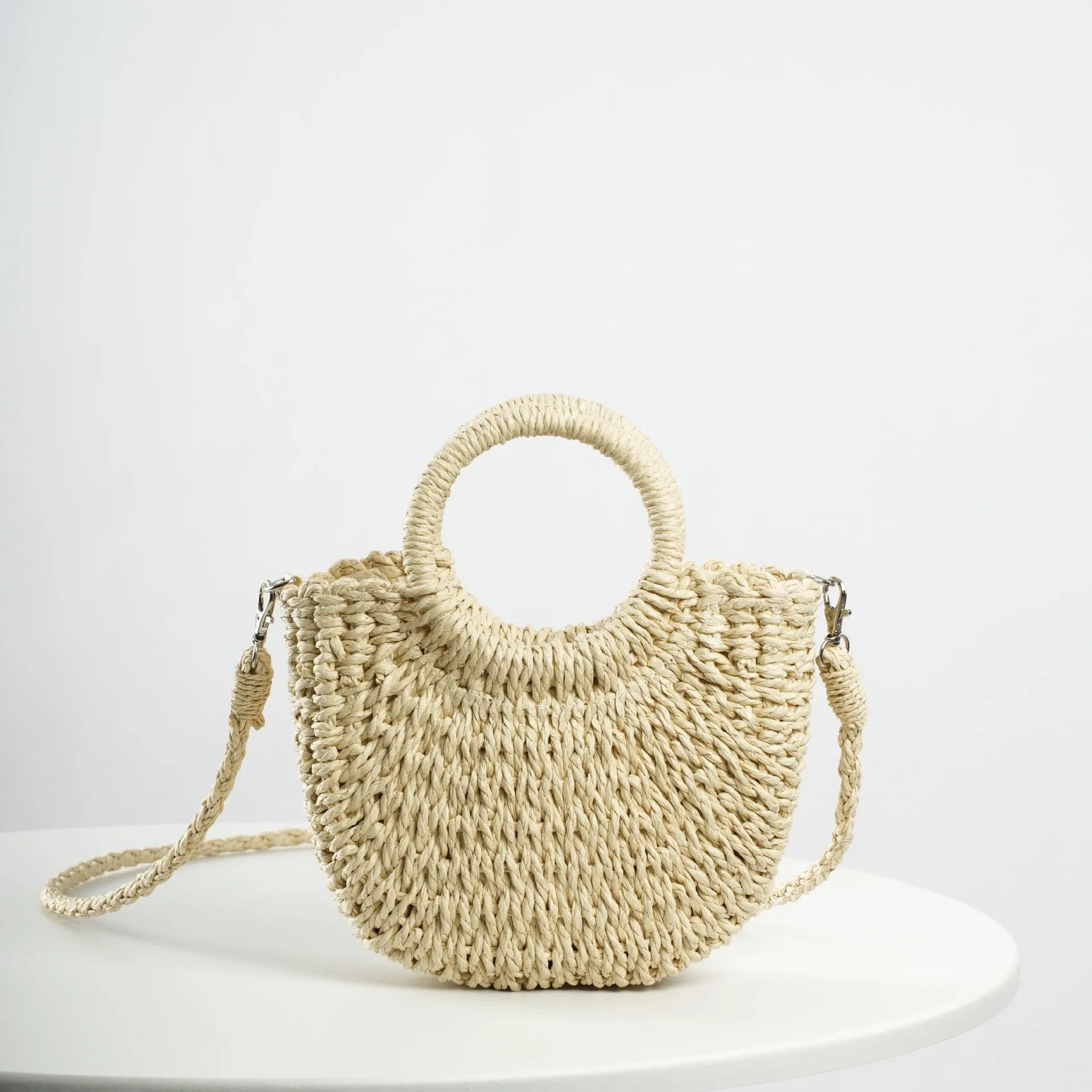 MAC129 Straw Double Hoop Crossbody Bag