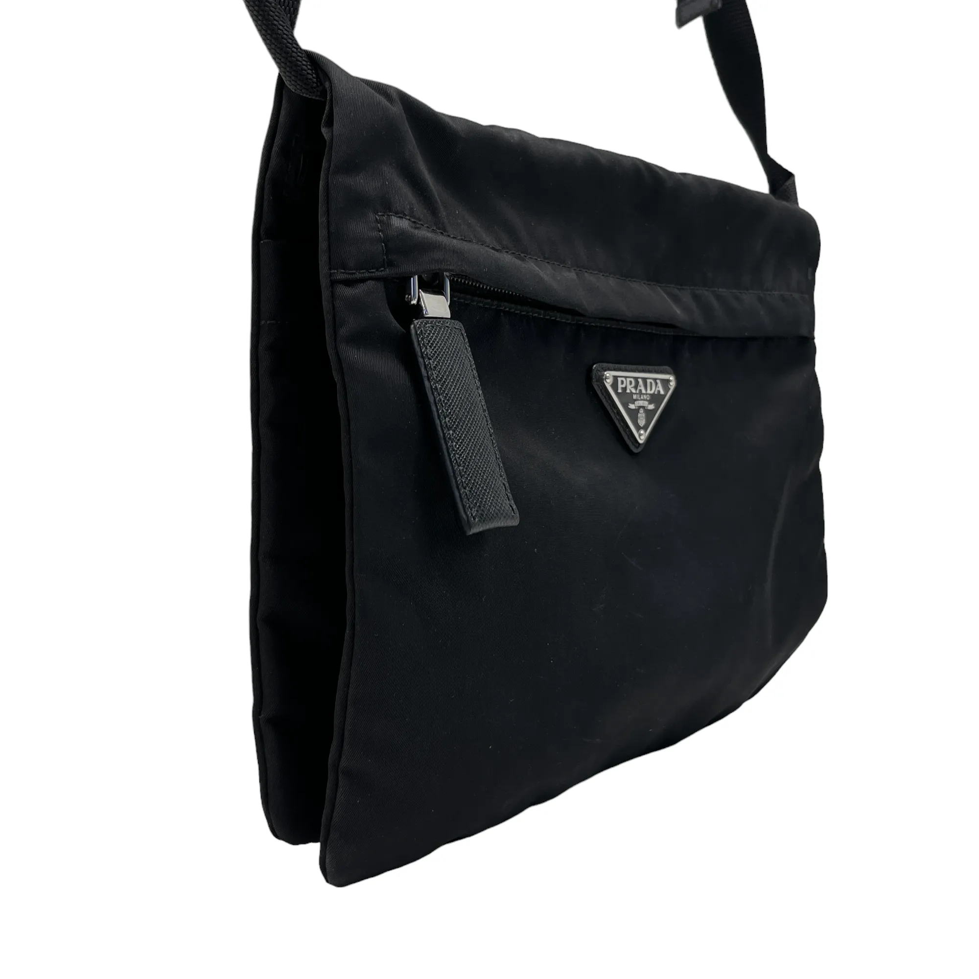 Men's Re-Nylon Logo Messenger Bag Black