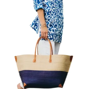 Monterey Two Tone Straw Tote Bag - Blue