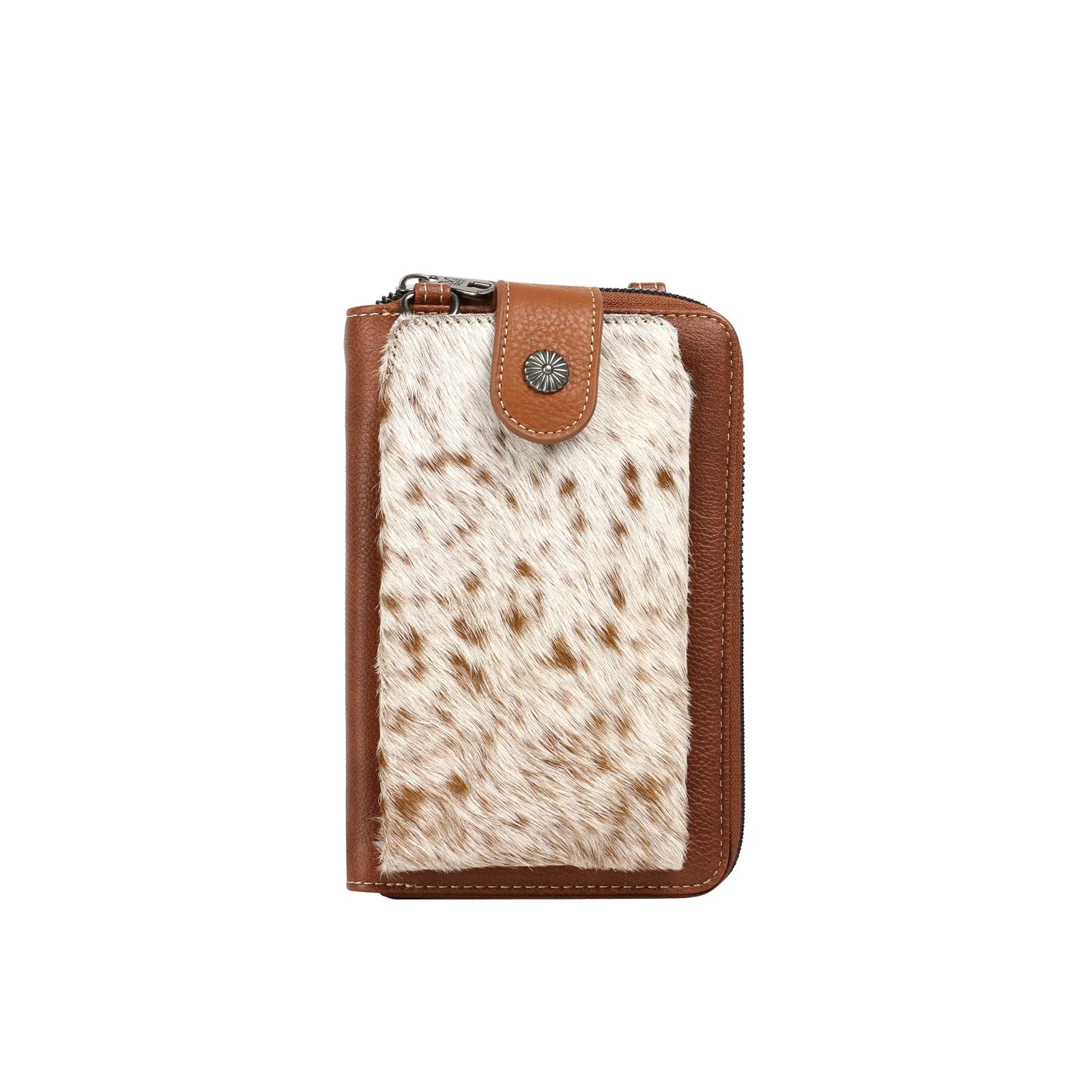 MW630BR Montana West Western Genuine Hair-On Cowhide Phone Case Crossbody Wallet Brown