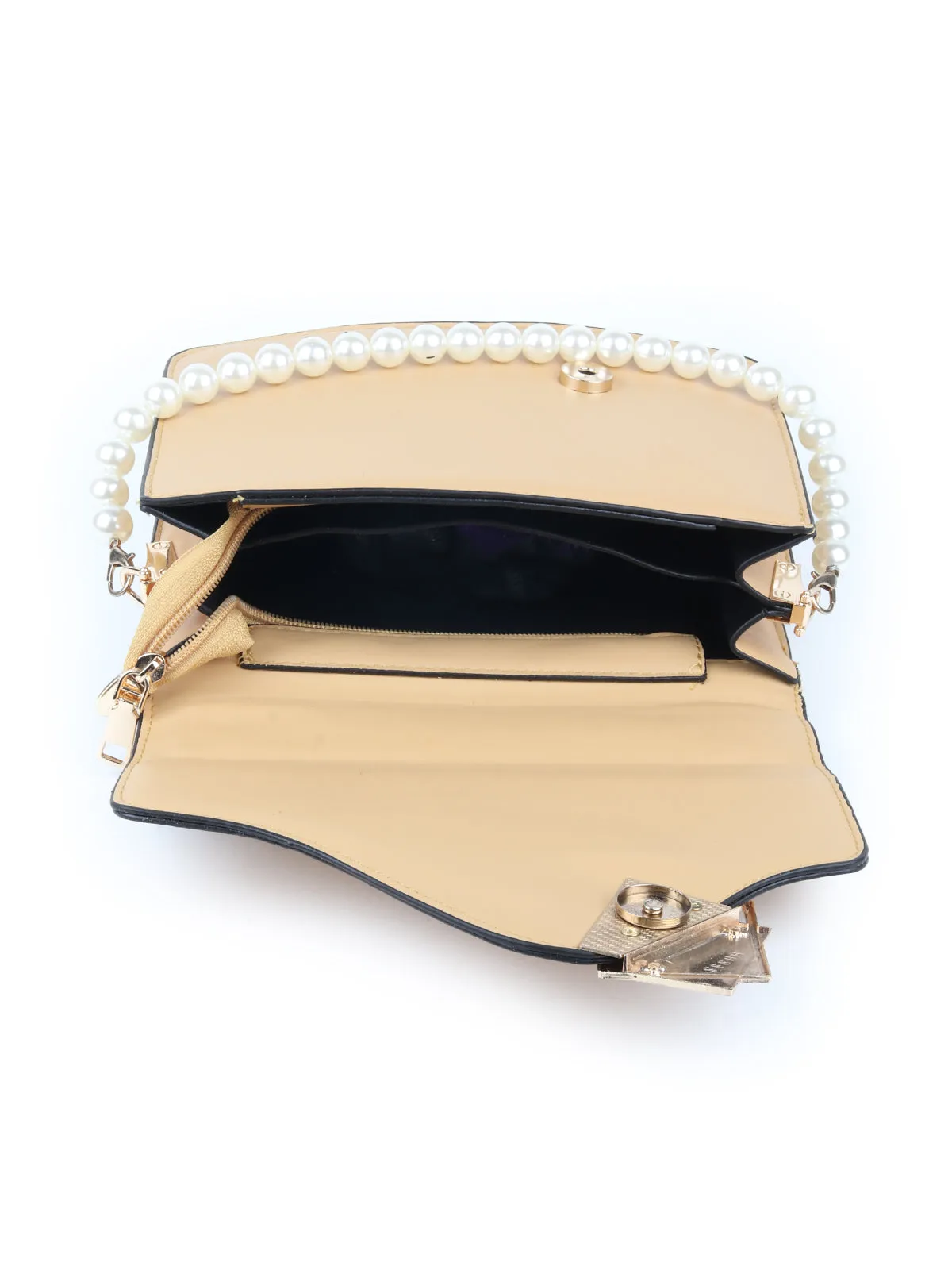 Odette Beige Patterned Hand Bag For Women