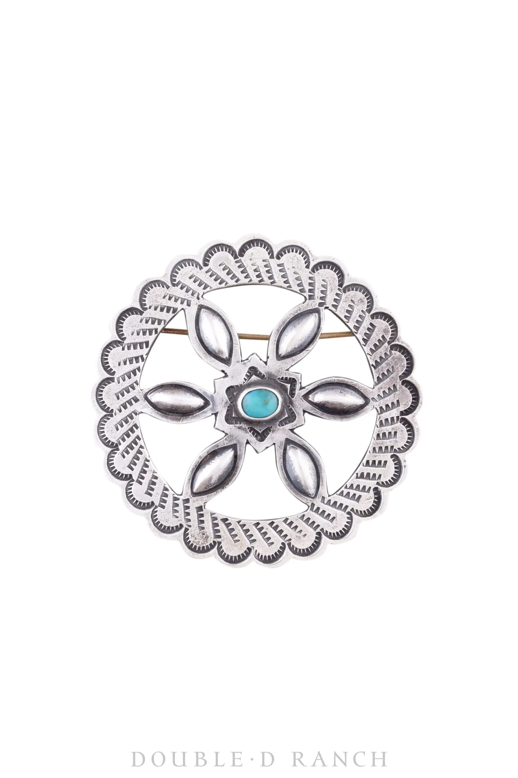 Pin, Turquoise, Openwork & Repousse, Vintage, 759