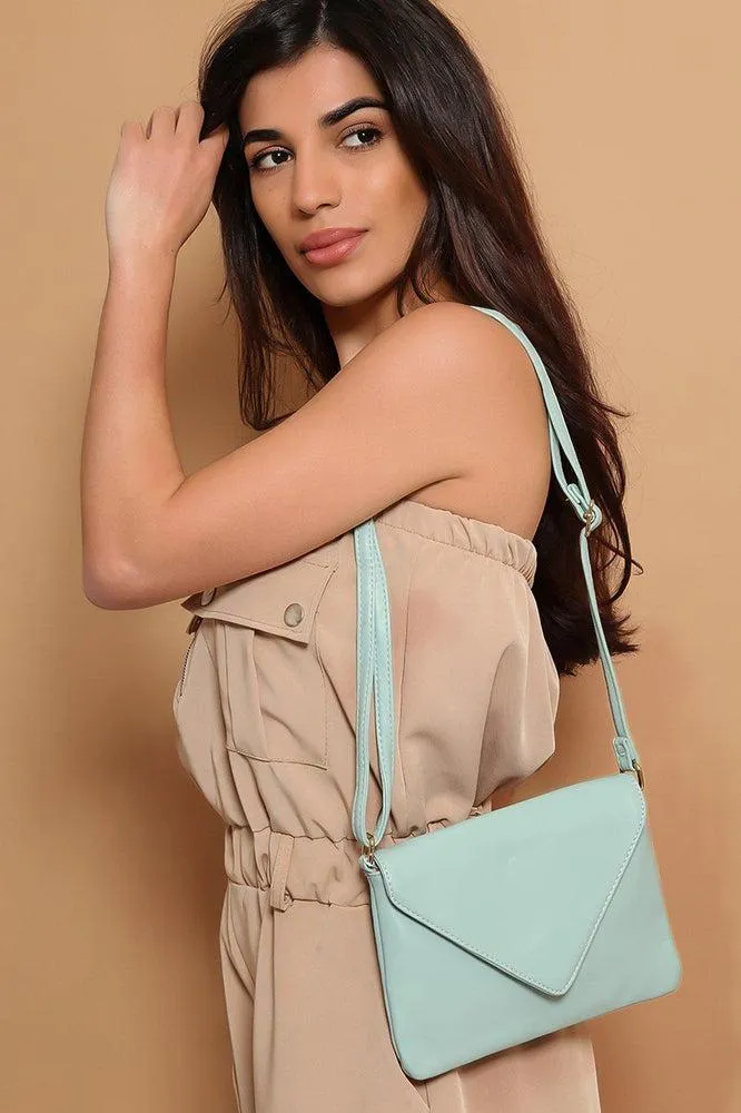 Plain Light Green Vegan Leather Envelope Crossbody Bag