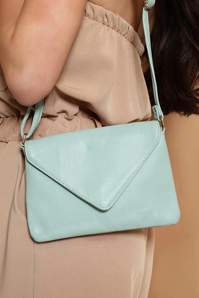 Plain Light Green Vegan Leather Envelope Crossbody Bag