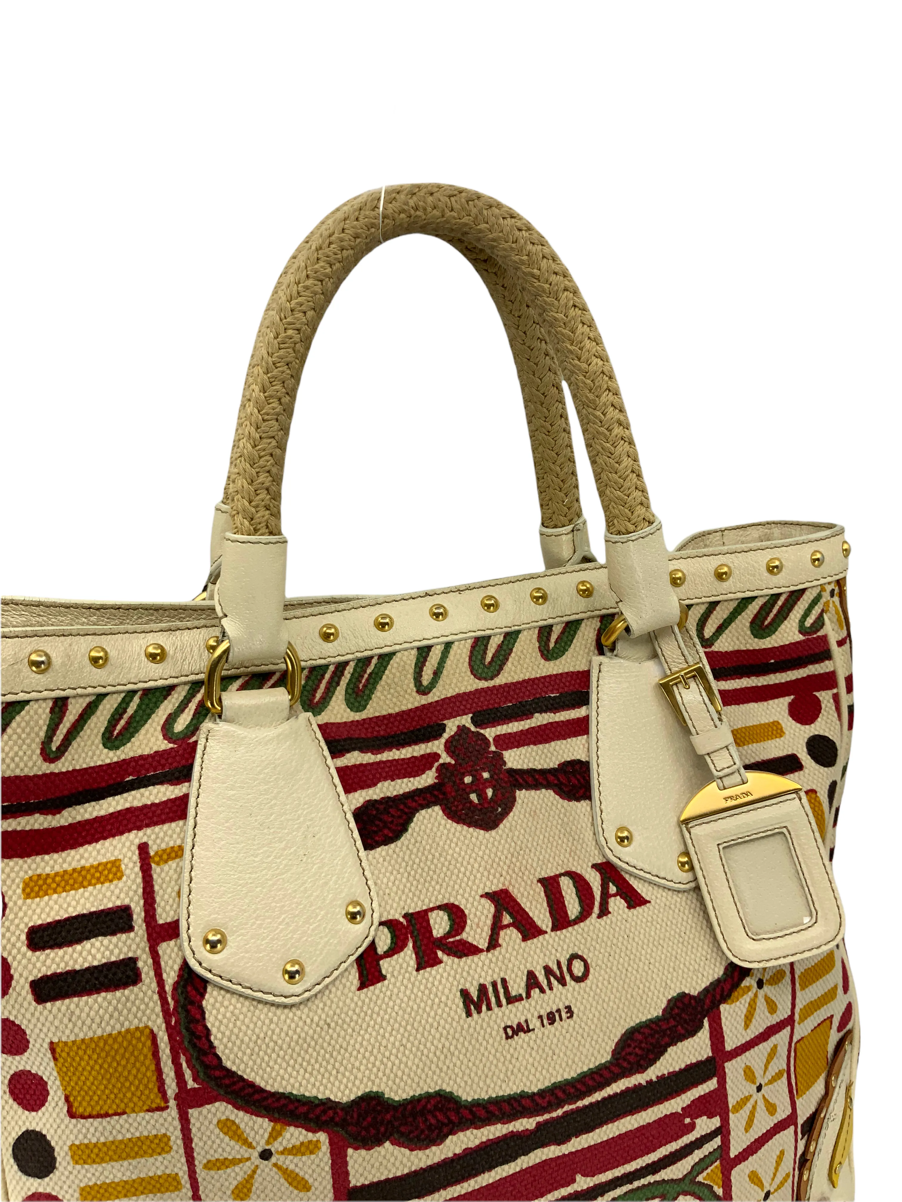 PRADA Canapa Stampada Logo Large Tote Bag