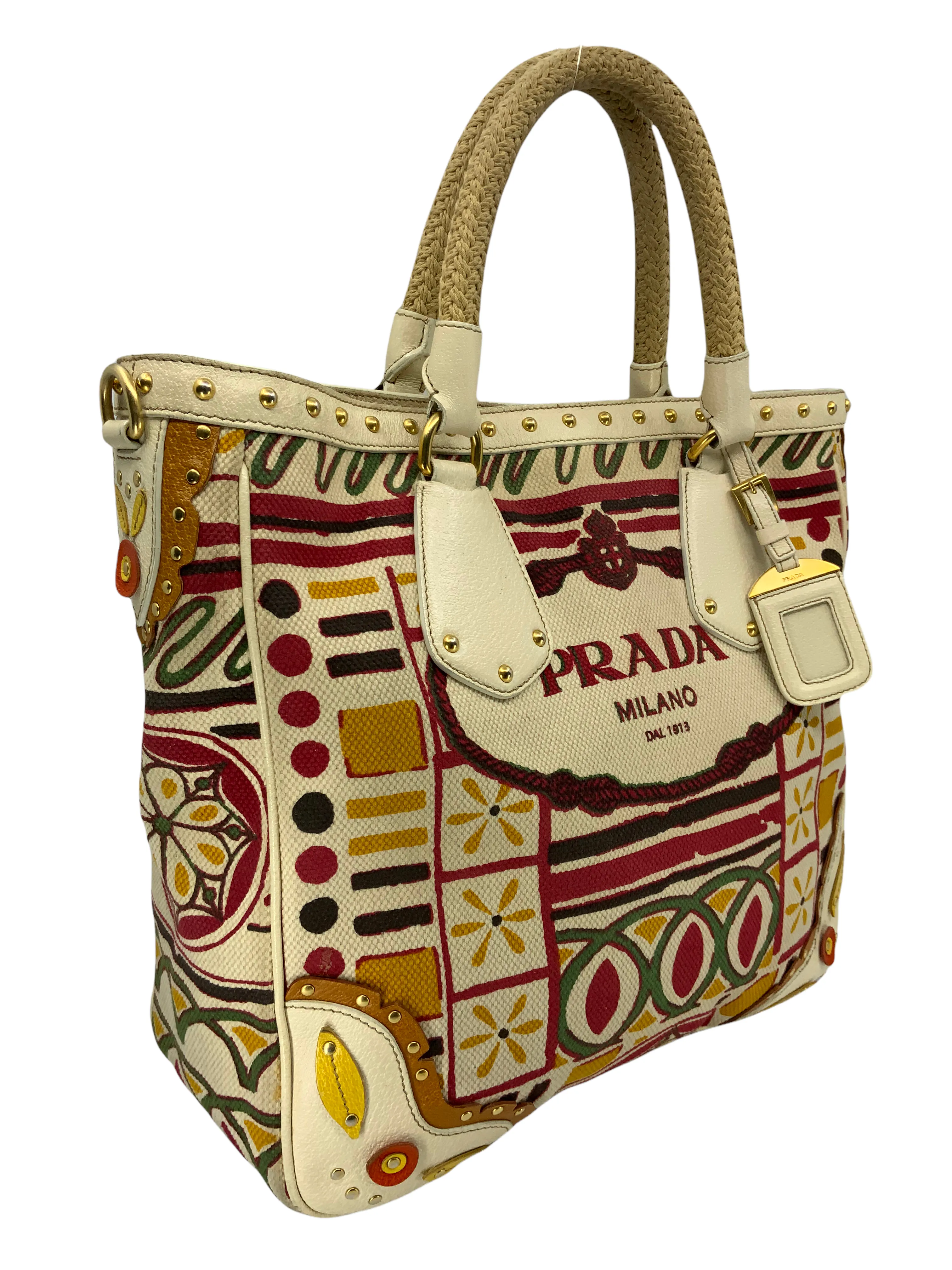 PRADA Canapa Stampada Logo Large Tote Bag